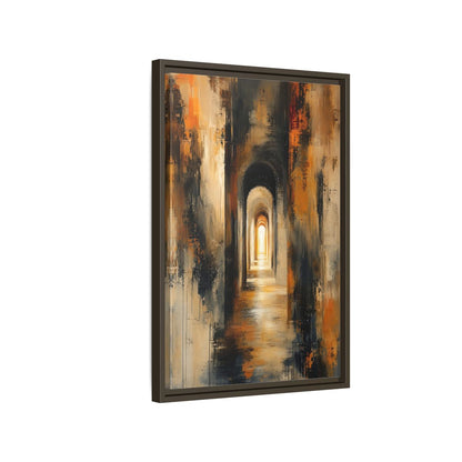 Abstract Arched Tunnel Gold and Black Framed Canvas Wall Art - Living Room Above Couch shown as canvas wall art