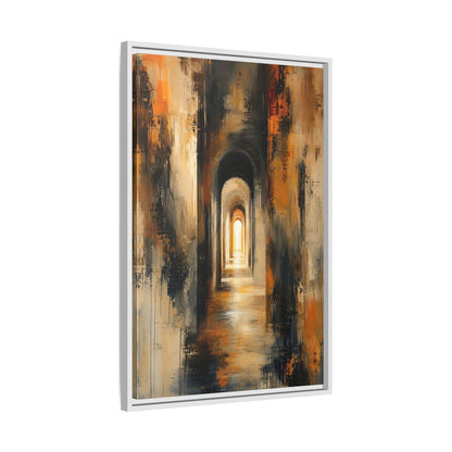Abstract Arched Tunnel Gold and Black Framed Canvas Wall Art - Living Room Above Couch shown as canvas wall art