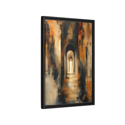 Abstract Arched Tunnel Gold and Black Framed Canvas Wall Art - Living Room Above Couch shown as canvas wall art