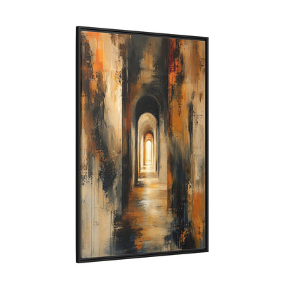Abstract Arched Tunnel Gold and Black Framed Canvas Wall Art - Living Room Above Couch shown as canvas wall art