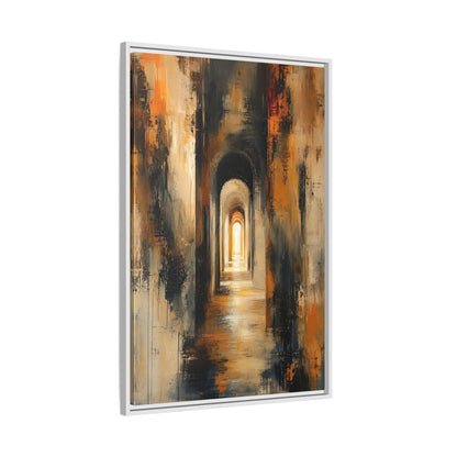 Abstract Arched Tunnel Gold and Black Framed Canvas Wall Art - Living Room Above Couch shown as canvas wall art