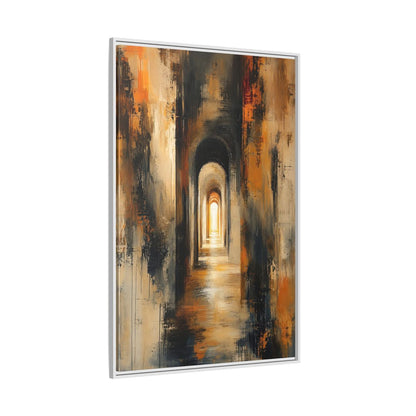 Abstract Arched Tunnel Gold and Black Framed Canvas Wall Art - Living Room Above Couch shown as canvas wall art