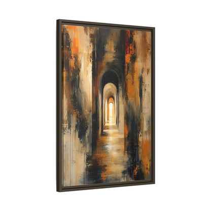 Abstract Arched Tunnel Gold and Black Framed Canvas Wall Art - Living Room Above Couch shown as canvas wall art