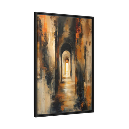 Abstract Arched Tunnel Gold and Black Framed Canvas Wall Art - Living Room Above Couch shown as canvas wall art