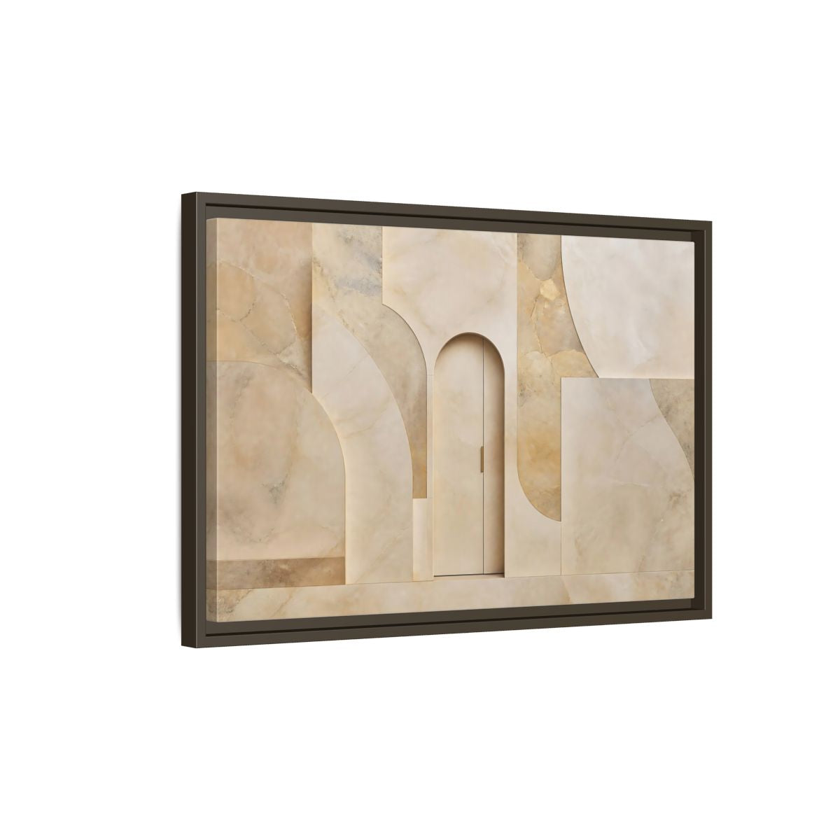 Side Mockup 2. Abstract Architectural Facade Neutral Tones shown as stretched canvas wall art