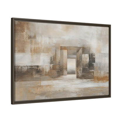 Main Mockup. Abstract Architectural Forms Brown And Beige shown as stretched canvas wall art