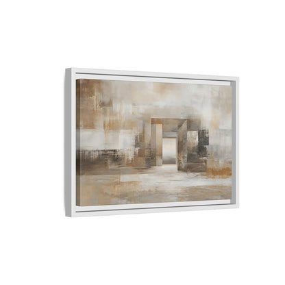 Side Mockup 4. Abstract Architectural Forms Brown And Beige shown as stretched canvas wall art