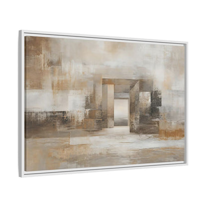 Side Mockup 9. Abstract Architectural Forms Brown And Beige shown as stretched canvas wall art