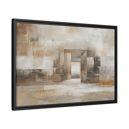 Side Mockup 14. Abstract Architectural Forms Brown And Beige shown as stretched canvas wall art