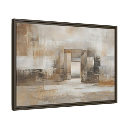 Side Mockup 11. Abstract Architectural Forms Brown And Beige shown as stretched canvas wall art