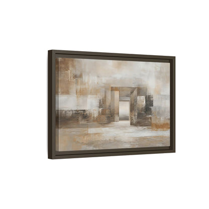 Side Mockup 5. Abstract Architectural Forms Brown And Beige shown as stretched canvas wall art