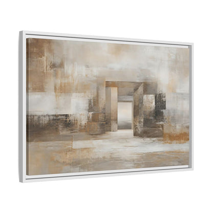 Side Mockup 10. Abstract Architectural Forms Brown And Beige shown as stretched canvas wall art
