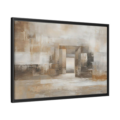 Side Mockup 13. Abstract Architectural Forms Brown And Beige shown as stretched canvas wall art