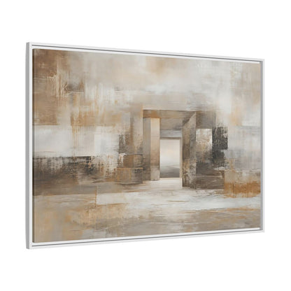 Side Mockup 7. Abstract Architectural Forms Brown And Beige shown as stretched canvas wall art