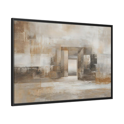 Side Mockup 12. Abstract Architectural Forms Brown And Beige shown as stretched canvas wall art
