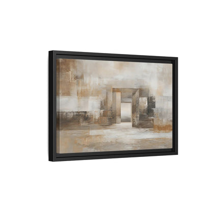 Side Mockup 6. Abstract Architectural Forms Brown And Beige shown as stretched canvas wall art