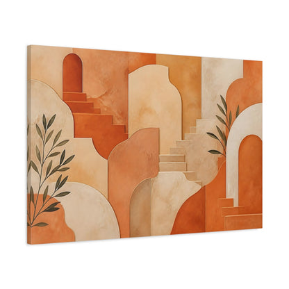 Main Mockup. Abstract Architectural Shapes Terracotta And Cream shown as stretched canvas wall art