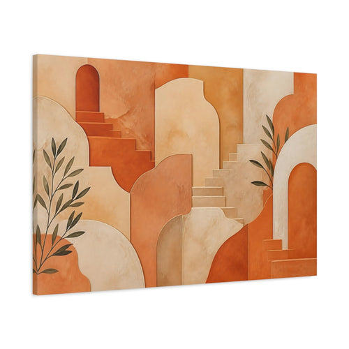 Main Mockup. Abstract Architectural Shapes Terracotta And Cream shown as stretched canvas wall art