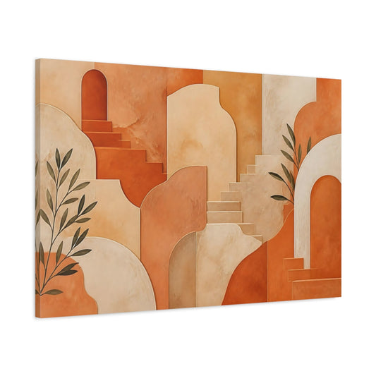 Main Mockup. Abstract Architectural Shapes Terracotta And Cream shown as stretched canvas wall art