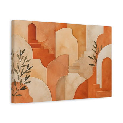 Side Mockup 4. Abstract Architectural Shapes Terracotta And Cream shown as stretched canvas wall art