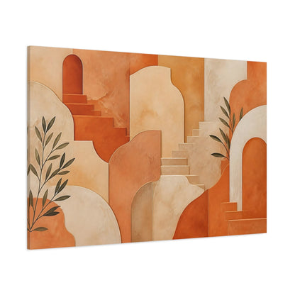 Side Mockup 1. Abstract Architectural Shapes Terracotta And Cream shown as stretched canvas wall art