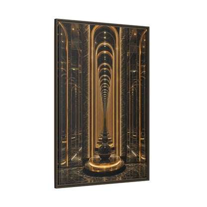 Abstract Archway Corridor Gold Marble Framed Canvas Wall Art - Modern Living Room shown as canvas wall art