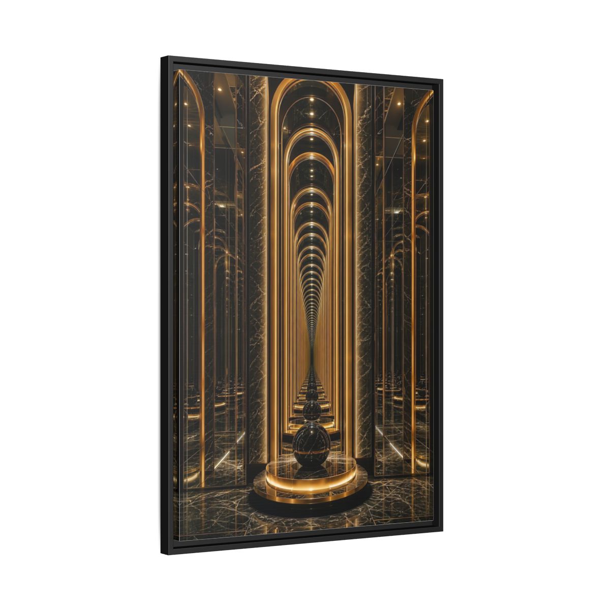 Side Mockup 13. Abstract Archway Corridor Gold Marble shown as stretched canvas wall art
