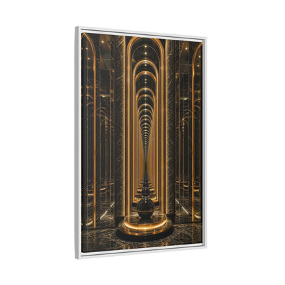 Abstract Archway Corridor Gold Marble Framed Canvas Wall Art - Modern Living Room shown as canvas wall art