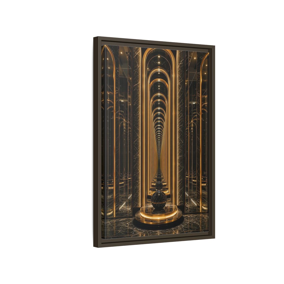 Side Mockup 2. Abstract Archway Corridor Gold Marble shown as stretched canvas wall art