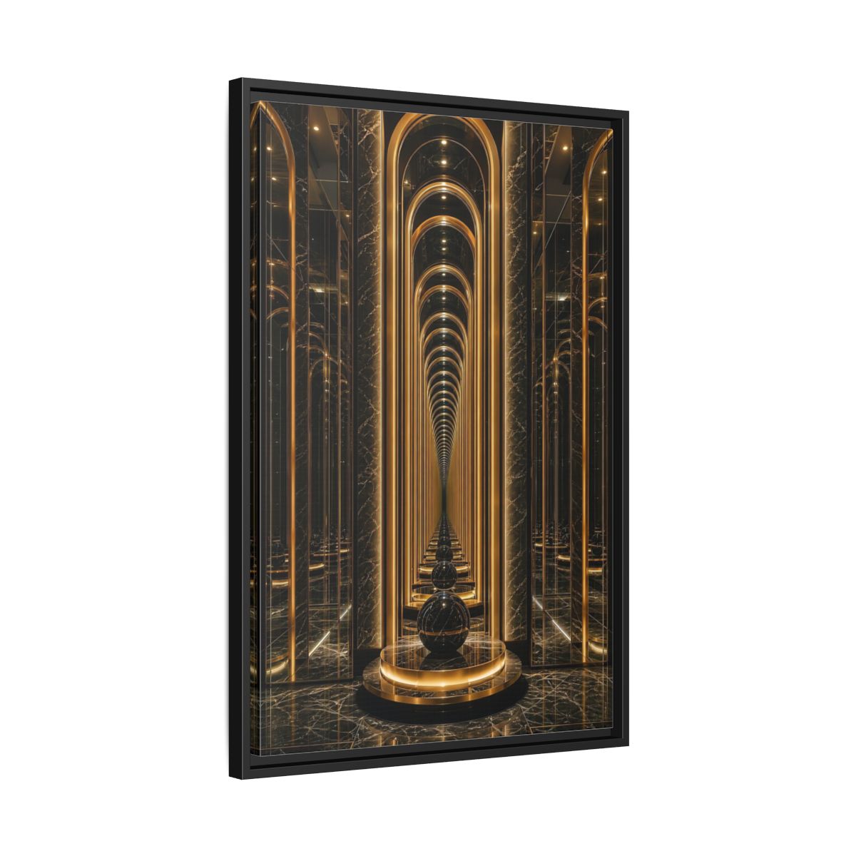 Side Mockup 14. Abstract Archway Corridor Gold Marble shown as stretched canvas wall art