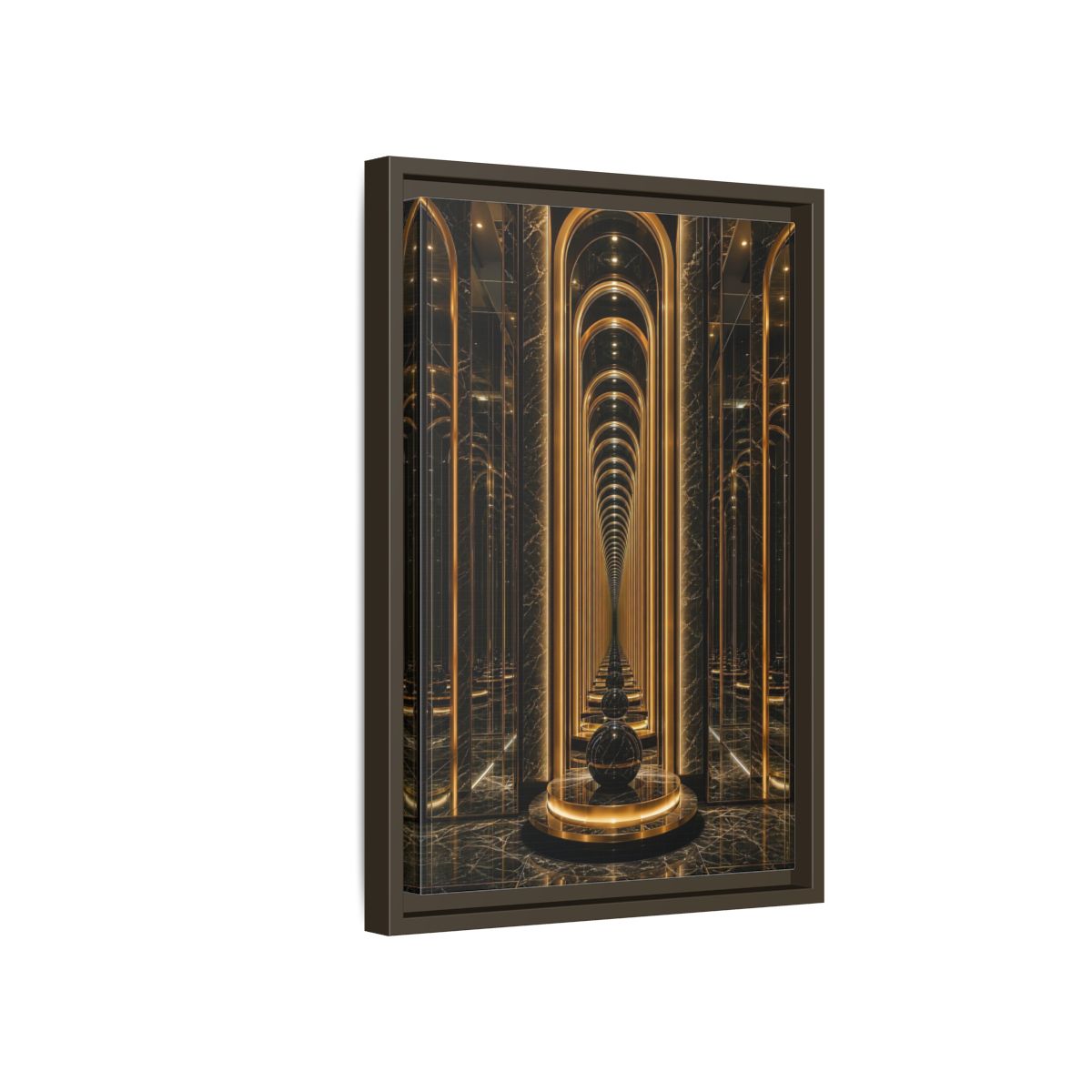 Side Mockup 5. Abstract Archway Corridor Gold Marble shown as stretched canvas wall art