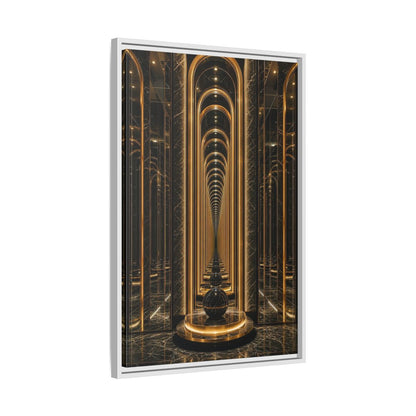 Abstract Archway Corridor Gold Marble Framed Canvas Wall Art - Modern Living Room shown as canvas wall art