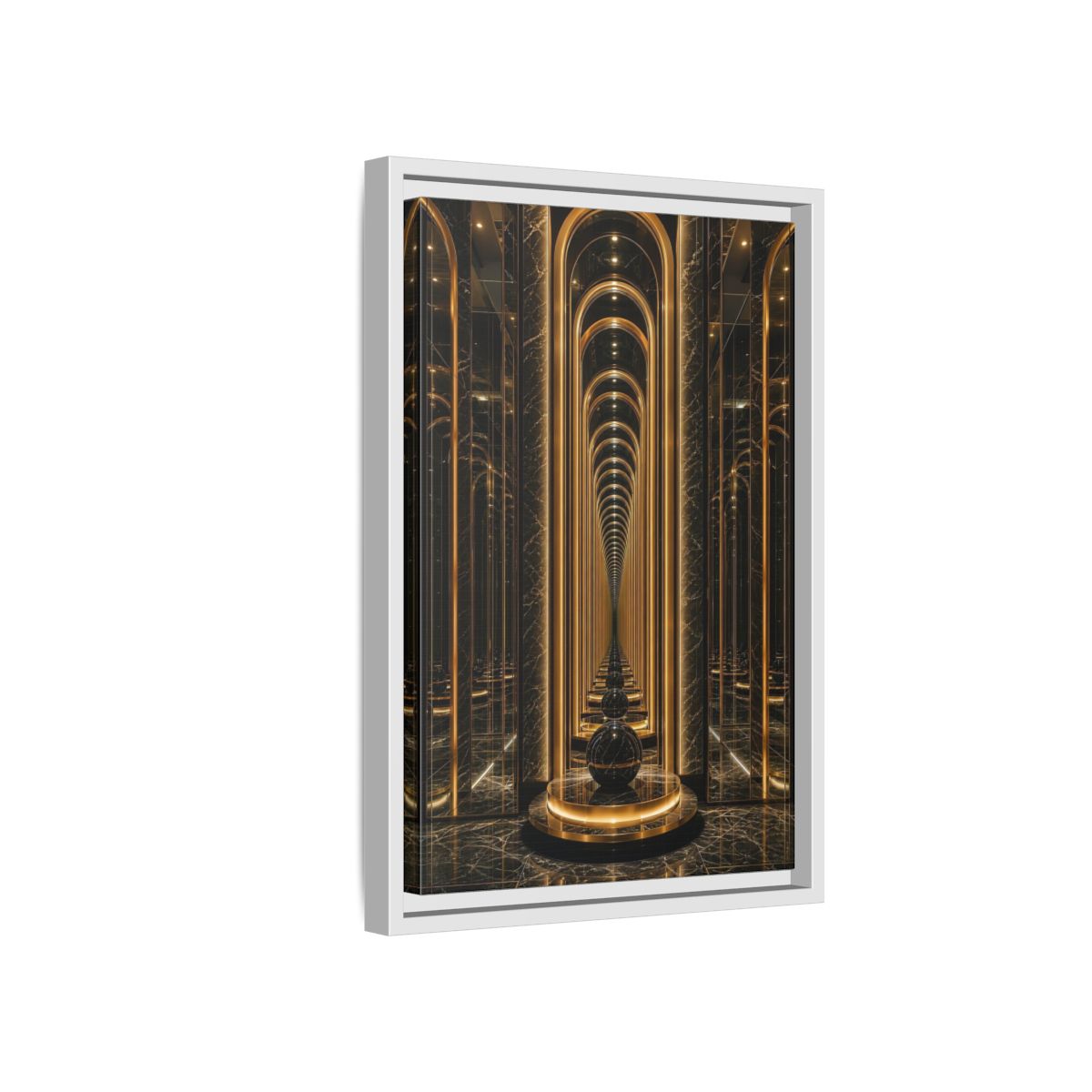 Side Mockup 4. Abstract Archway Corridor Gold Marble shown as stretched canvas wall art