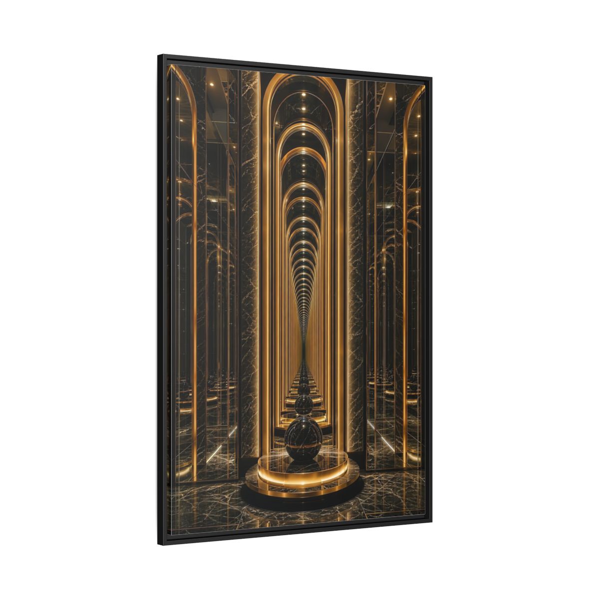 Side Mockup 12. Abstract Archway Corridor Gold Marble shown as stretched canvas wall art