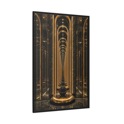 Abstract Archway Corridor Gold Marble Framed Canvas Wall Art - Modern Living Room shown as canvas wall art