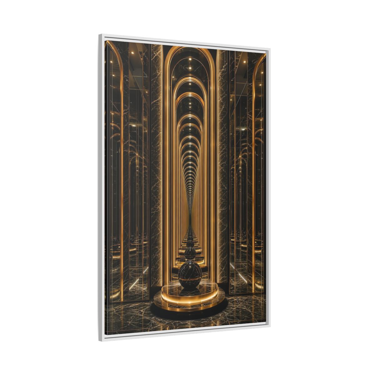 Side Mockup 7. Abstract Archway Corridor Gold Marble shown as stretched canvas wall art