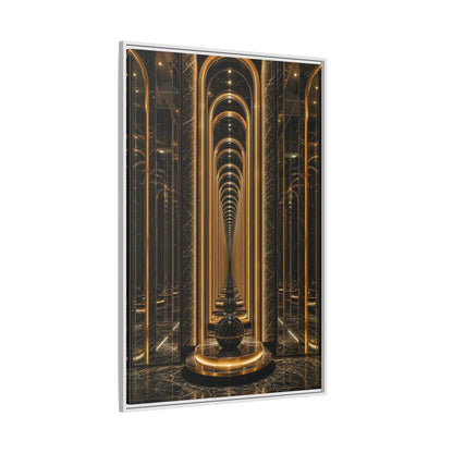 Abstract Archway Corridor Gold Marble Framed Canvas Wall Art - Modern Living Room shown as canvas wall art