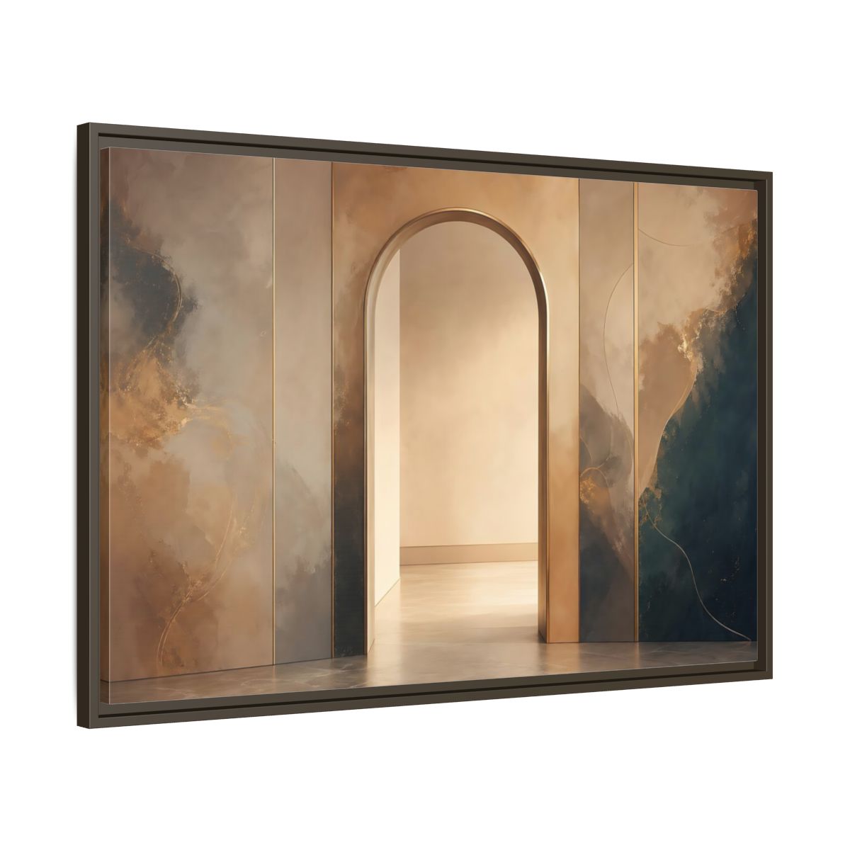 Main Mockup. Abstract Archway Gold And Blue Abstract shown as stretched canvas wall art