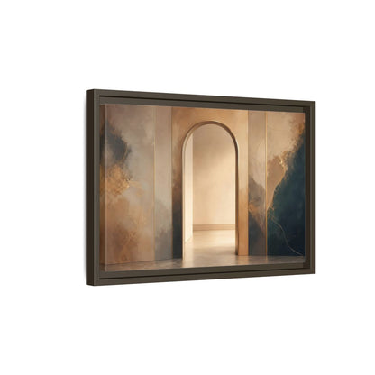 Side Mockup 5. Abstract Archway Gold And Blue Abstract shown as stretched canvas wall art