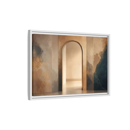 Side Mockup 1. Abstract Archway Gold And Blue Abstract shown as stretched canvas wall art