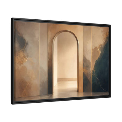 Side Mockup 13. Abstract Archway Gold And Blue Abstract shown as stretched canvas wall art