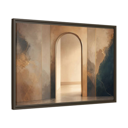 Side Mockup 11. Abstract Archway Gold And Blue Abstract shown as stretched canvas wall art