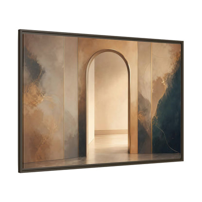 Side Mockup 8. Abstract Archway Gold And Blue Abstract shown as stretched canvas wall art