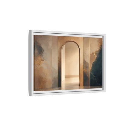 Side Mockup 4. Abstract Archway Gold And Blue Abstract shown as stretched canvas wall art