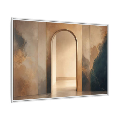Side Mockup 7. Abstract Archway Gold And Blue Abstract shown as stretched canvas wall art