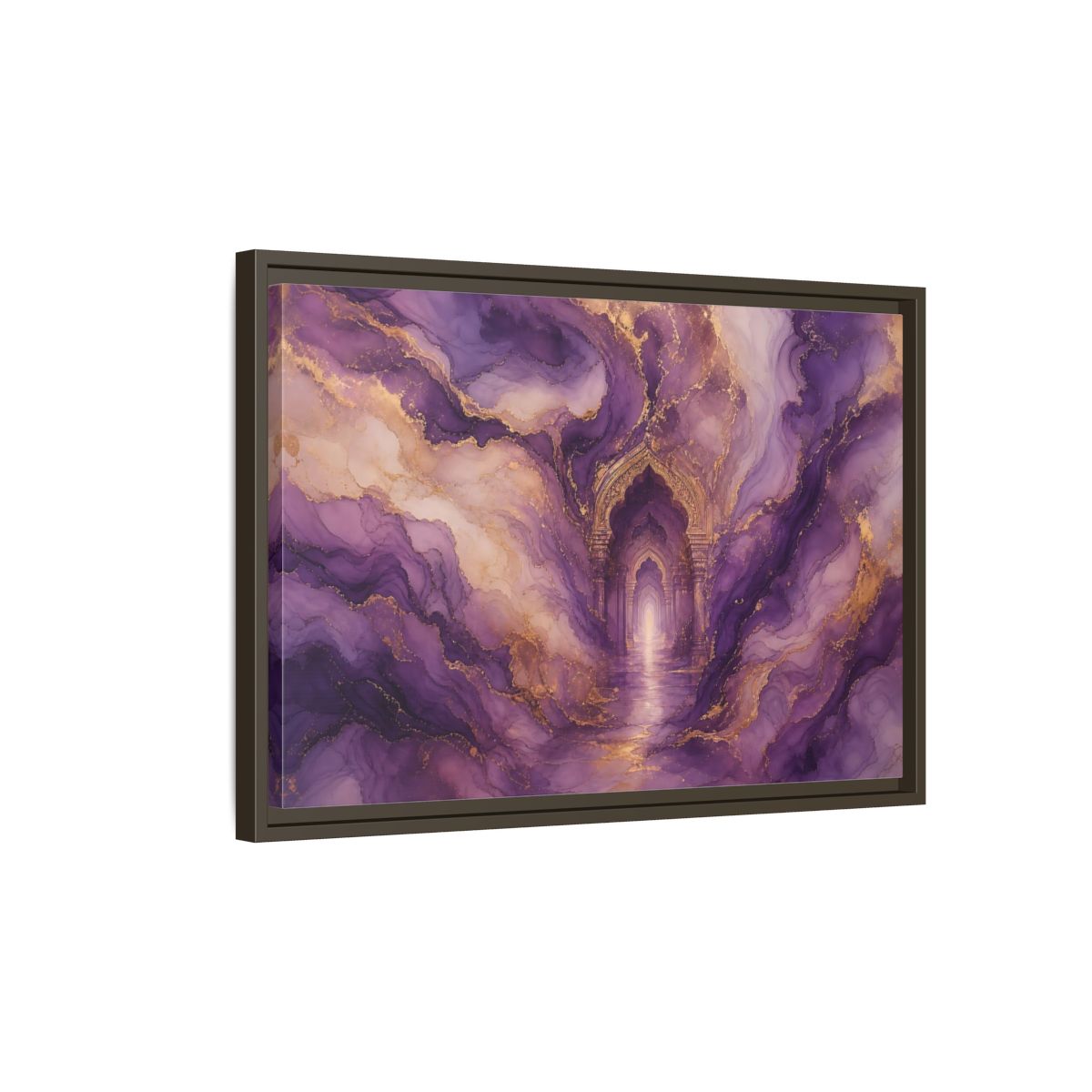 Side Mockup 2. Abstract Abstract Archway Purple Gold Archway shown as stretched canvas wall art