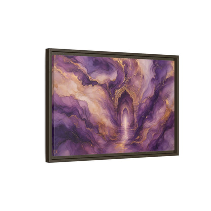 Side Mockup 2. Abstract Abstract Archway Purple Gold Archway shown as stretched canvas wall art
