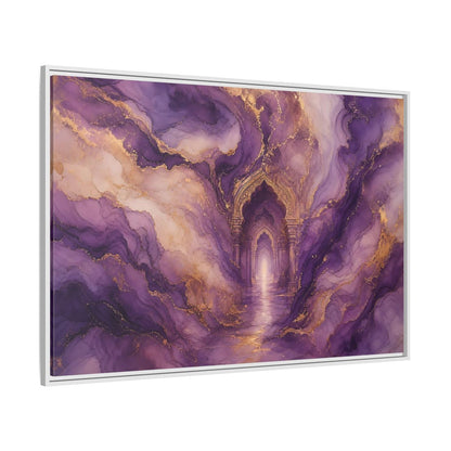 Side Mockup 7. Abstract Abstract Archway Purple Gold Archway shown as stretched canvas wall art