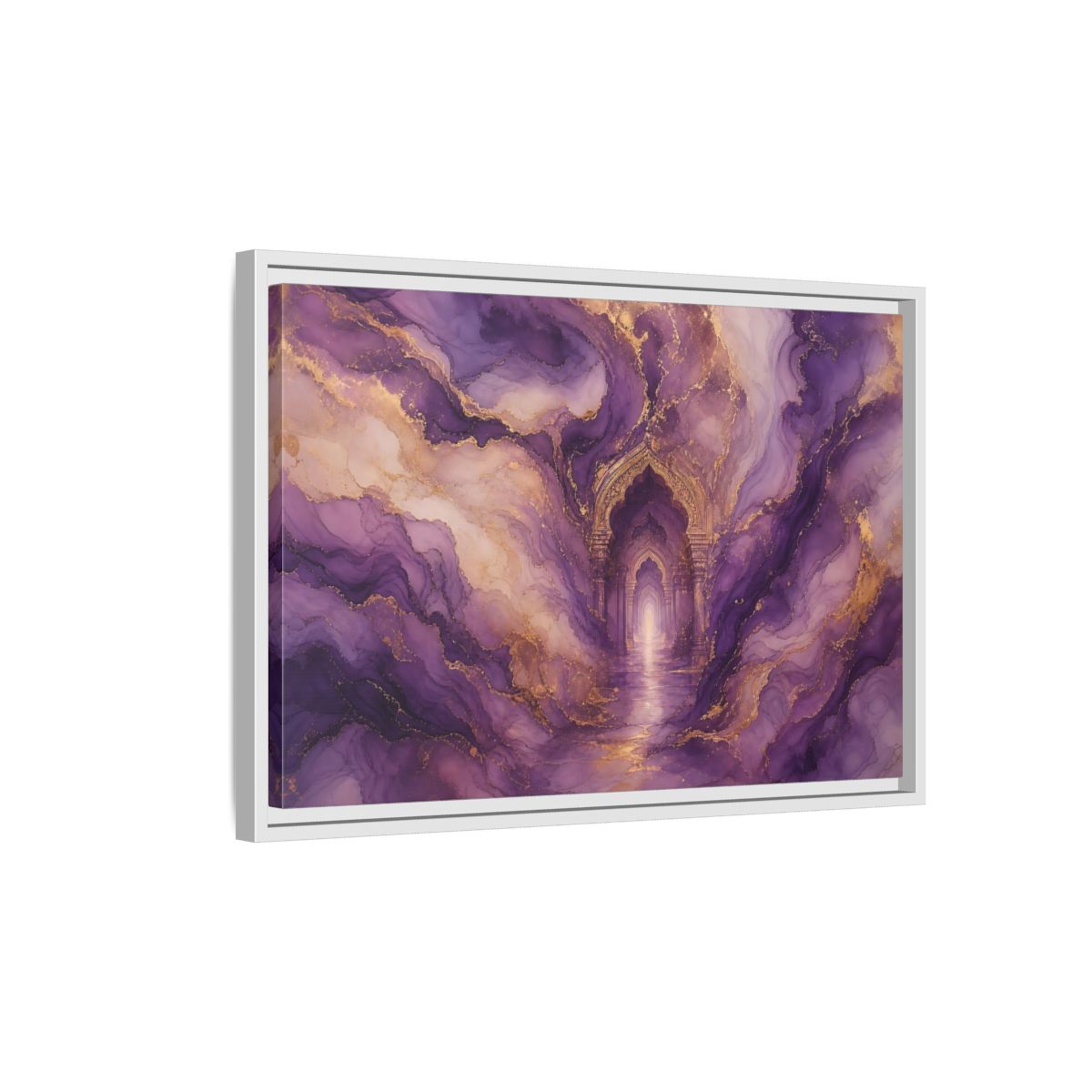 Side Mockup 1. Abstract Abstract Archway Purple Gold Archway shown as stretched canvas wall art