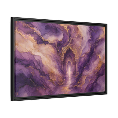 Side Mockup 14. Abstract Abstract Archway Purple Gold Archway shown as stretched canvas wall art